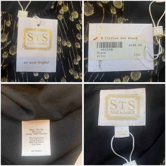 Sail To Sable Clifton Black Dress Size 4 Long Sleeve Metallic Gold Dot NWT $198 - Picture 14 of 16